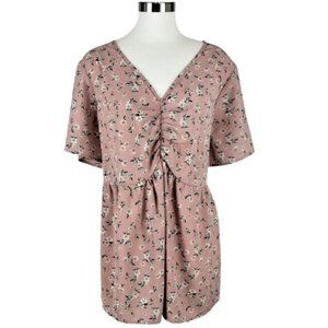 SHEIN Curve Floral Print Blouse Gathered Bustline Short Sleeve 3X